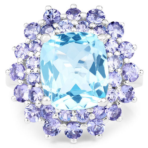 Bids.com 11.22 Carat Genuine Blue Topaz and Tanzanite .925 Sterling Silver Ring Rings