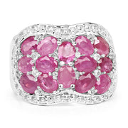 Bids.com 3.04 Carat Genuine Ruby & White Topaz .925 Sterling Silver Ring Rings
