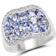 Bids.com 2.62 Carat Genuine Tanzanite and White Topaz .925 Sterling Silver Ring Rings