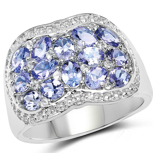 Bids.com 2.62 Carat Genuine Tanzanite and White Topaz .925 Sterling Silver Ring Rings