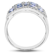 Bids.com 2.62 Carat Genuine Tanzanite and White Topaz .925 Sterling Silver Ring Rings