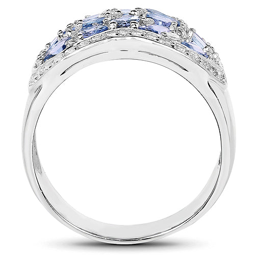 Bids.com 2.62 Carat Genuine Tanzanite and White Topaz .925 Sterling Silver Ring Rings