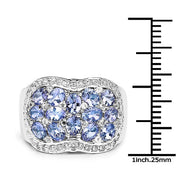 Bids.com 2.62 Carat Genuine Tanzanite and White Topaz .925 Sterling Silver Ring Rings