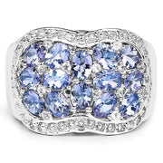 Bids.com 2.62 Carat Genuine Tanzanite and White Topaz .925 Sterling Silver Ring Rings