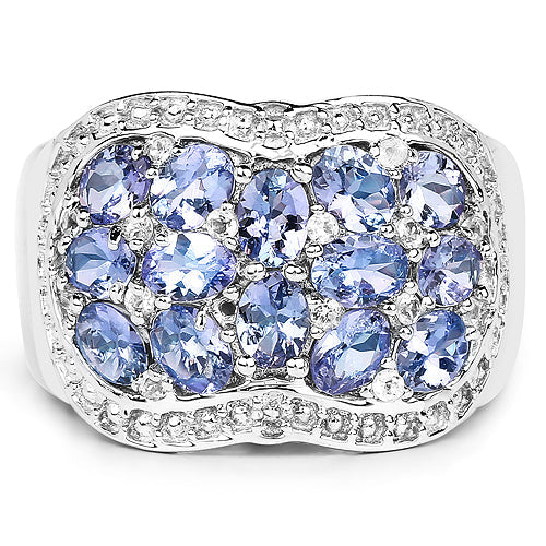 Bids.com 2.62 Carat Genuine Tanzanite and White Topaz .925 Sterling Silver Ring Rings