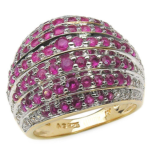 Bids.com 14K Yellow Gold Plated 2.94 Carat Genuine Ruby & White Topaz .925 Sterling Silver Ring Rings