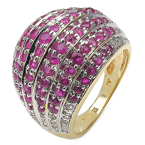 Bids.com 14K Yellow Gold Plated 2.94 Carat Genuine Ruby & White Topaz .925 Sterling Silver Ring Rings