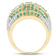 Bids.com 2.16 Carat Genuine Zambian Emerald and White Topaz .925 Sterling Silver Ring Rings