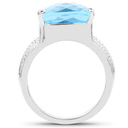 Bids.com 7.50 Carat Genuine Swiss Blue Topaz .925 Sterling Silver Ring Rings