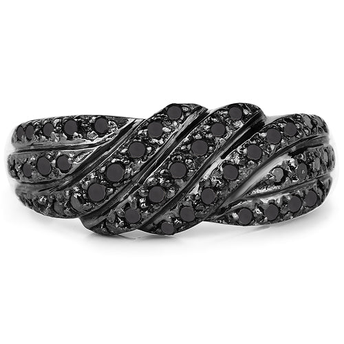 Bids.com 0.35 Carat Genuine Black Diamond .925 Sterling Silver Ring Rings