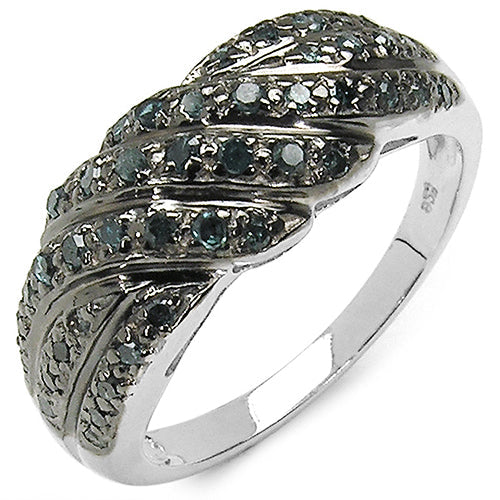 Bids.com 0.36 Carat Genuine Blue Diamond .925 Sterling Silver Ring Rings