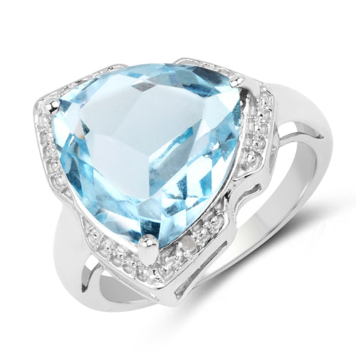 Bids.com 8.30 Carat Genuine Blue Topaz & White Diamond .925 Sterling Silver Ring Rings