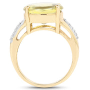 Bids.com 14K Yellow Gold Plated 9.26 Carat Genuine Lemon Topaz Buff Top and White Diamond Brass Ring Rings