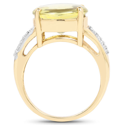 Bids.com 14K Yellow Gold Plated 9.26 Carat Genuine Lemon Topaz Buff Top and White Diamond Brass Ring Rings