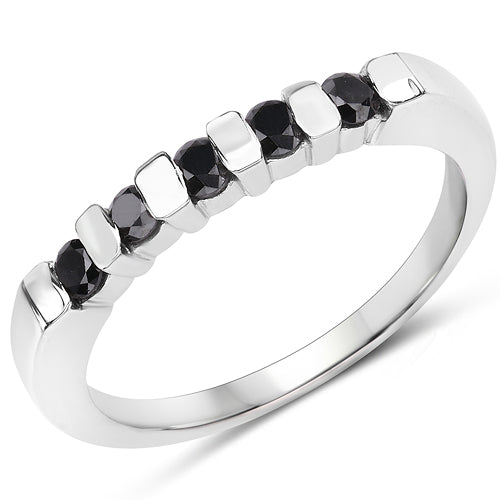 Bids.com 0.50 Carat Genuine Black Diamond .925 Sterling Silver Ring Rings