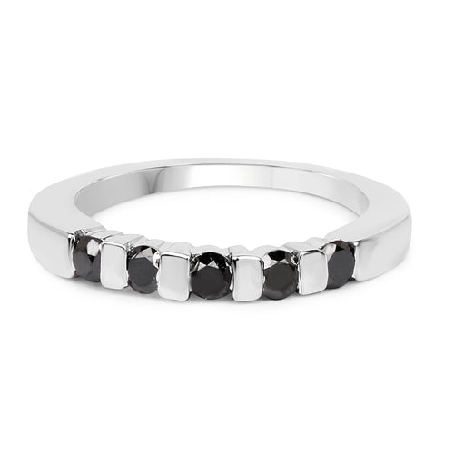 Bids.com 0.50 Carat Genuine Black Diamond .925 Sterling Silver Ring Rings