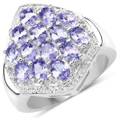 Bids.com 2.41 Carat Genuine Tanzanite and White Topaz .925 Sterling Silver Ring Rings