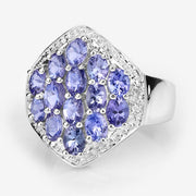 Bids.com 2.41 Carat Genuine Tanzanite and White Topaz .925 Sterling Silver Ring Rings