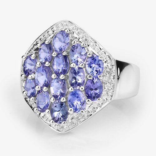 Bids.com 2.41 Carat Genuine Tanzanite and White Topaz .925 Sterling Silver Ring Rings