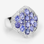Bids.com 2.41 Carat Genuine Tanzanite and White Topaz .925 Sterling Silver Ring Rings