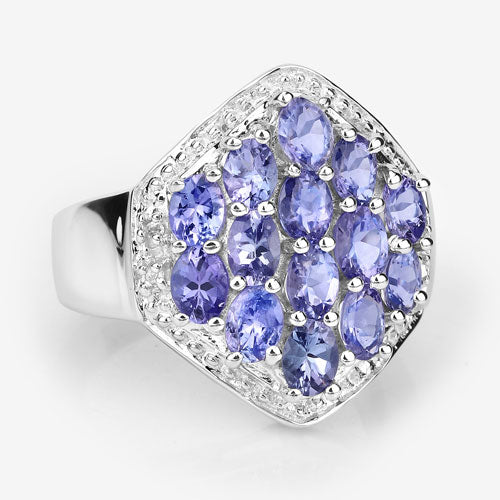 Bids.com 2.41 Carat Genuine Tanzanite and White Topaz .925 Sterling Silver Ring Rings