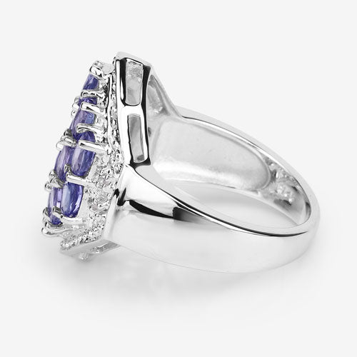 Bids.com 2.41 Carat Genuine Tanzanite and White Topaz .925 Sterling Silver Ring Rings