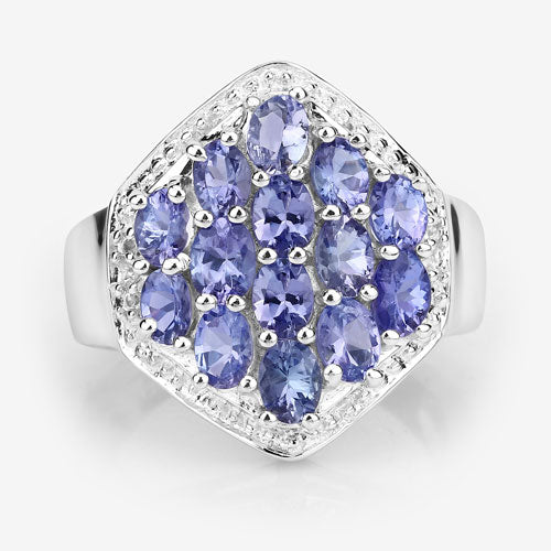 Bids.com 2.41 Carat Genuine Tanzanite and White Topaz .925 Sterling Silver Ring Rings