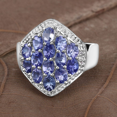 Bids.com 2.41 Carat Genuine Tanzanite and White Topaz .925 Sterling Silver Ring Rings