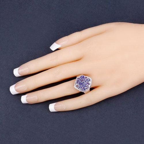 Bids.com 2.41 Carat Genuine Tanzanite and White Topaz .925 Sterling Silver Ring Rings