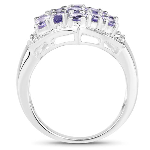 Bids.com 2.41 Carat Genuine Tanzanite and White Topaz .925 Sterling Silver Ring Rings