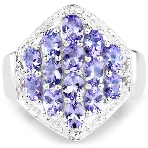 Bids.com 2.41 Carat Genuine Tanzanite and White Topaz .925 Sterling Silver Ring Rings