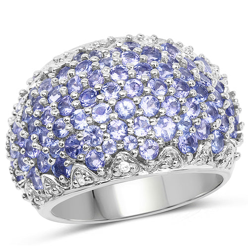 Bids.com 3.01 Carat Genuine Tanzanite and White Diamond .925 Sterling Silver Ring Rings