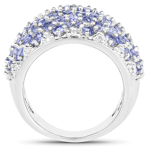 Bids.com 3.01 Carat Genuine Tanzanite and White Diamond .925 Sterling Silver Ring Rings