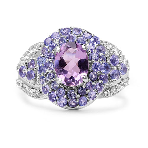 Bids.com 2.88 Carat Genuine Amethyst, Tanzanite & White Topaz .925 Sterling Silver Ring Rings