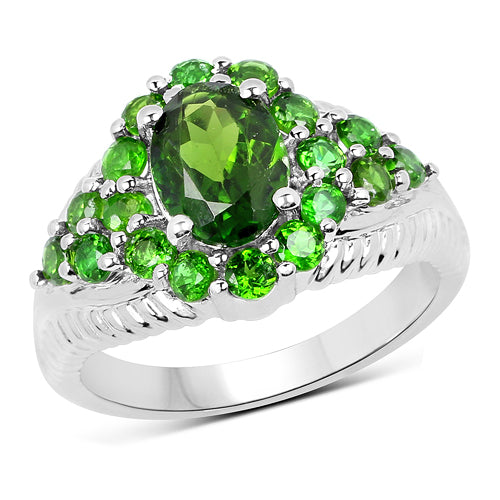 Bids.com 2.28 Carat Genuine Chrome Diopside .925 Sterling Silver Ring Rings