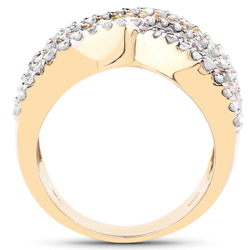 Bids.com 14K Yellow Gold Plated 1.58 Carat Genuine Black Diamond, White Diamond & Yellow Diamond .925 Sterling Silver Ring Rings