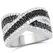 Bids.com 1.57 Carat Genuine Blue Diamond, White Diamond & Black Diamond .925 Sterling Silver Ring Rings