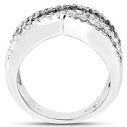 Bids.com 1.57 Carat Genuine Blue Diamond, White Diamond & Black Diamond .925 Sterling Silver Ring Rings