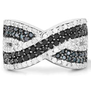 Bids.com 1.57 Carat Genuine Blue Diamond, White Diamond & Black Diamond .925 Sterling Silver Ring Rings