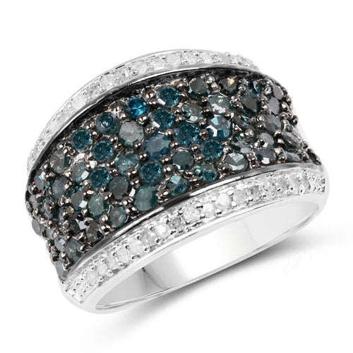 Bids.com 1.38 Carat Genuine Blue Diamond and White Diamond .925 Sterling Silver Ring Rings