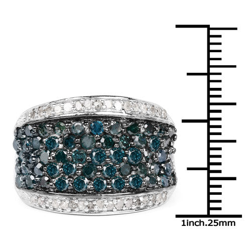Bids.com 1.38 Carat Genuine Blue Diamond and White Diamond .925 Sterling Silver Ring Rings