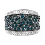 Bids.com 1.38 Carat Genuine Blue Diamond and White Diamond .925 Sterling Silver Ring Rings