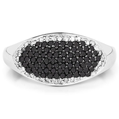 Bids.com 0.46 Carat Genuine Black Diamond and White Diamond .925 Sterling Silver Ring Rings