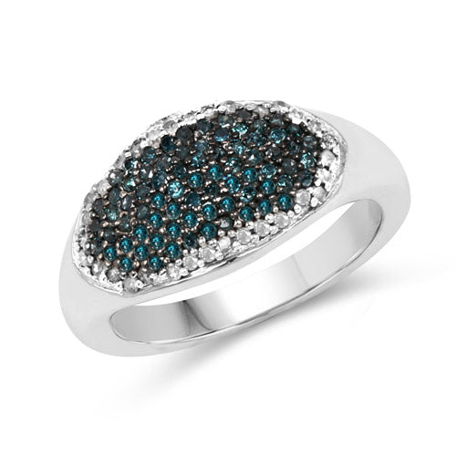 Bids.com 0.45 Carat Genuine Blue Diamond and White Diamond .925 Sterling Silver Ring Rings