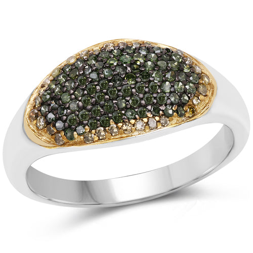 Bids.com 0.45 Carat Genuine Green Diamond and Yellow Diamond .925 Sterling Silver Ring Rings