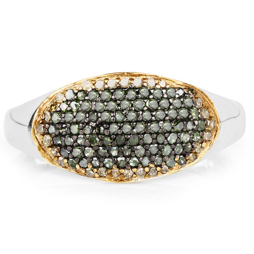 Bids.com 0.45 Carat Genuine Green Diamond and Yellow Diamond .925 Sterling Silver Ring Rings