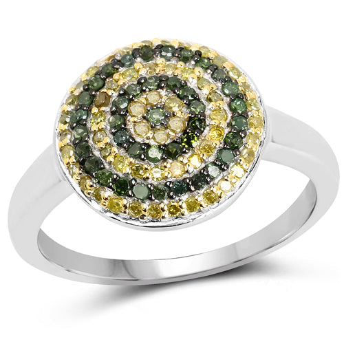 Bids.com 0.39 Carat Genuine Green Diamond and Yellow Diamond .925 Sterling Silver Ring Rings