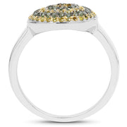 Bids.com 0.39 Carat Genuine Green Diamond and Yellow Diamond .925 Sterling Silver Ring Rings