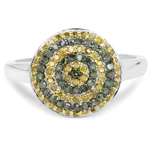 Bids.com 0.39 Carat Genuine Green Diamond and Yellow Diamond .925 Sterling Silver Ring Rings