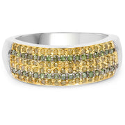 Bids.com 0.43 Carat Genuine Green Diamond and Yellow Diamond .925 Sterling Silver Ring Rings